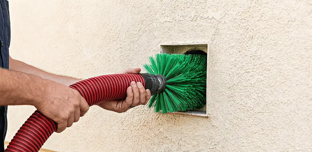 Air duct cleaning brush removing debris from a vent opening in Peoria, IL