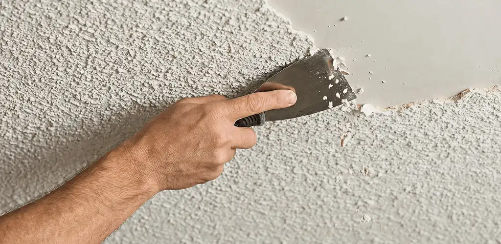 Popcorn ceiling removal scraping off textured ceiling finish in Peoria, IL