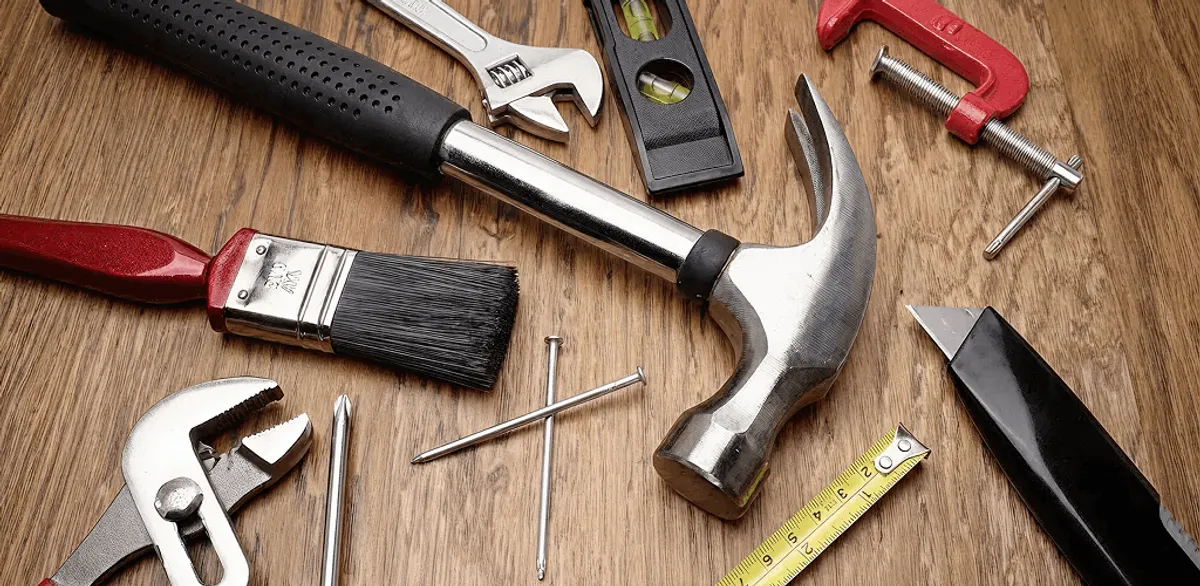 Handyman tools laid out for home repair and maintenance work in Peoria, IL