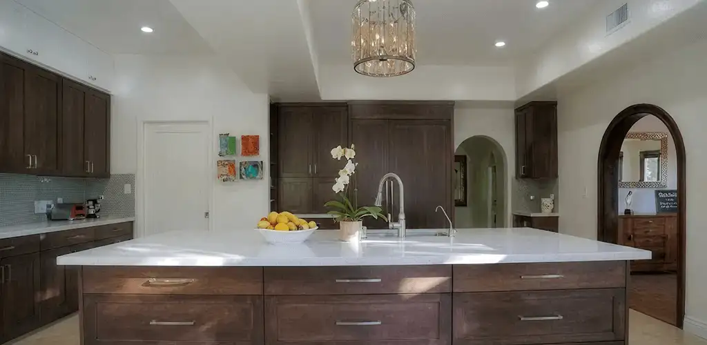 Cabinet refacing project with updated kitchen cabinets and island in Peoria, IL