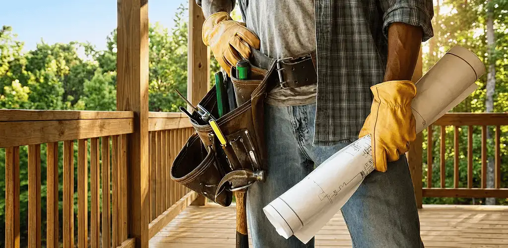 Professional handyman with tool belt ready for home repairs in Peoria, IL